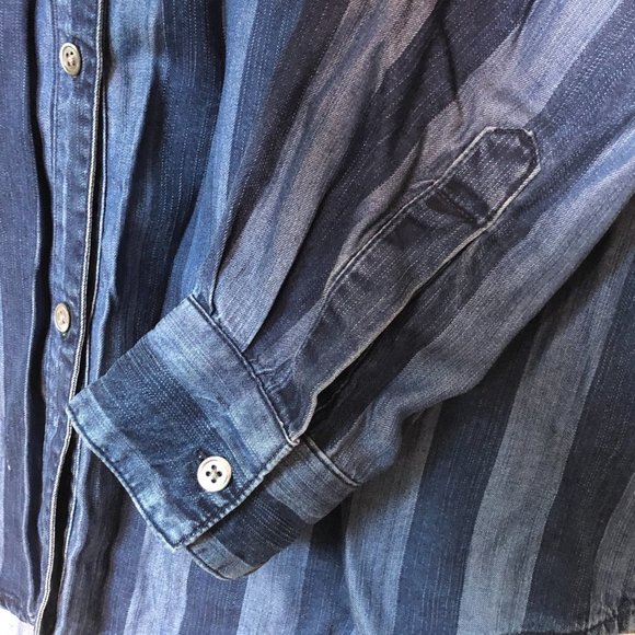 Revolve RAILS Carter Button Up Indigo Block Stripe Shirt M - Picture 7 of 15